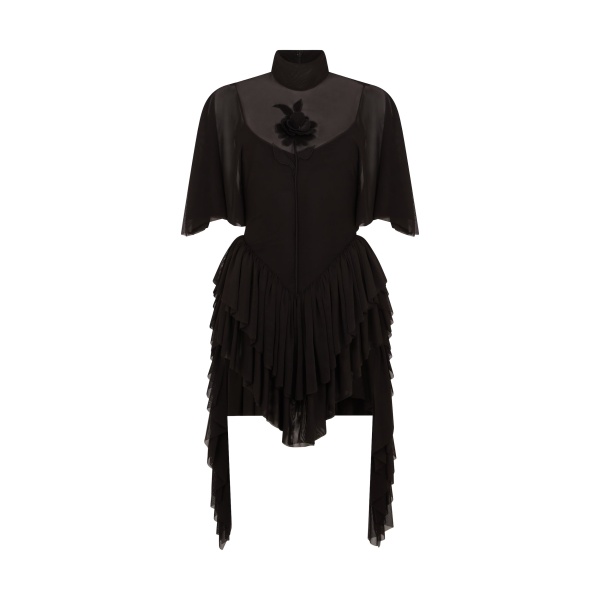 David Koma Lace Rose And Draped Sleeve Mini Dress
