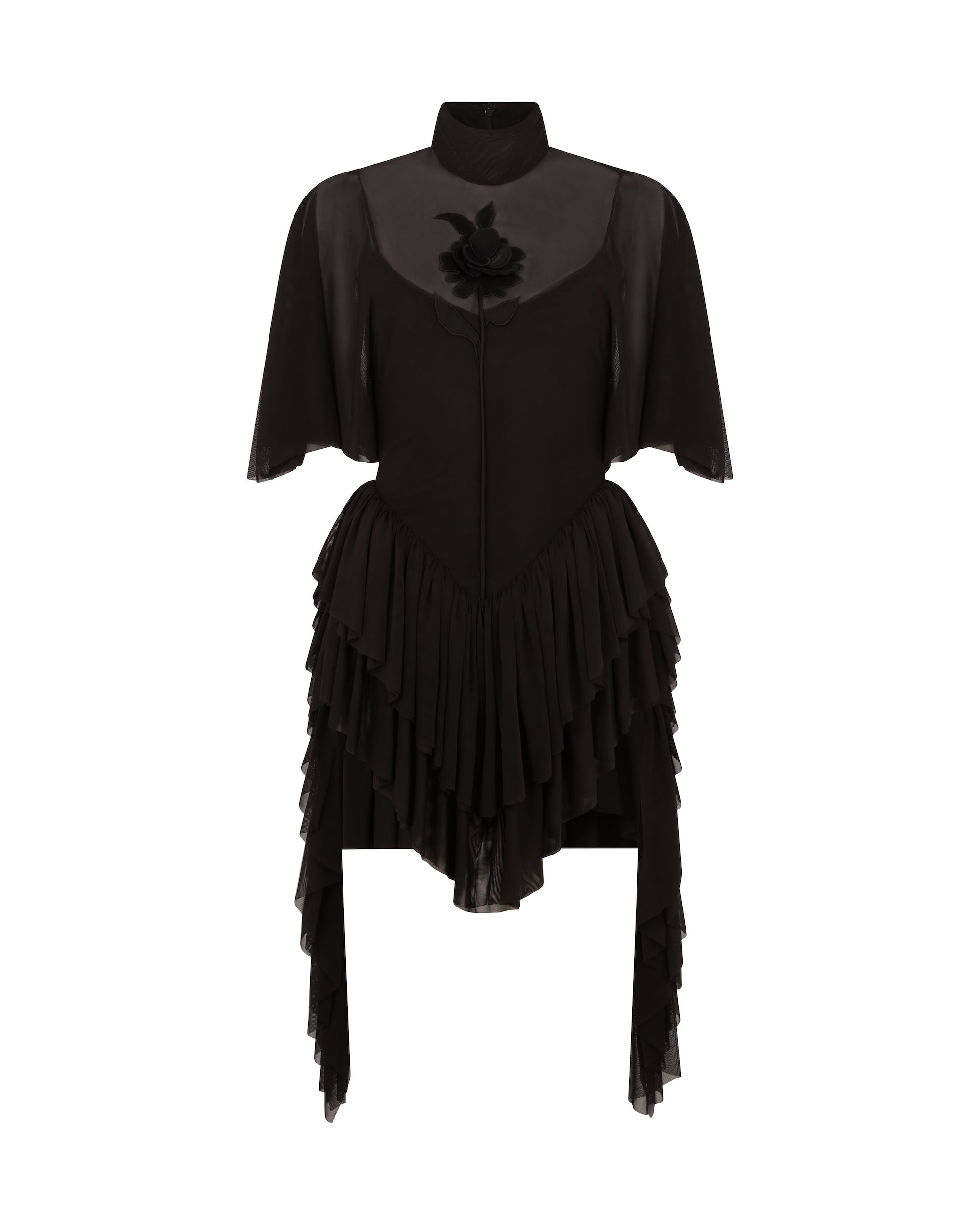 David Koma Lace Rose And Draped Sleeve Mini Dress