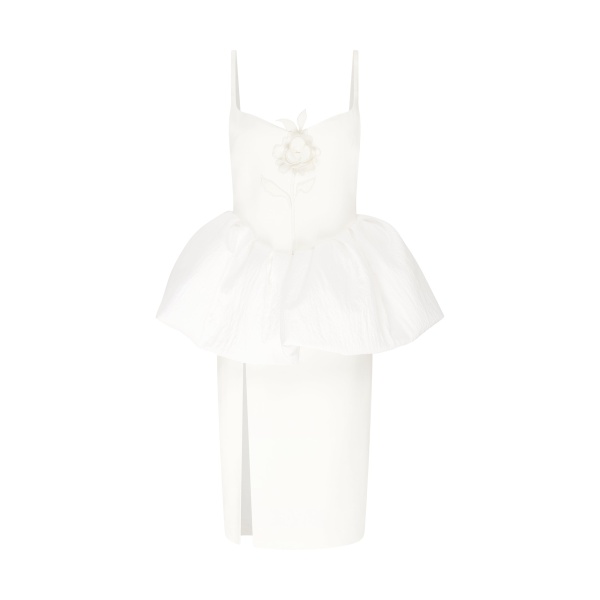 David Koma Lace Rose And Puff Skirt Detail Midi Dress