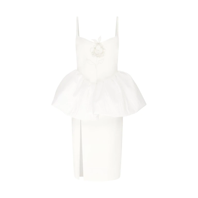 David Koma Lace Rose And Puff Skirt Detail Midi Dress