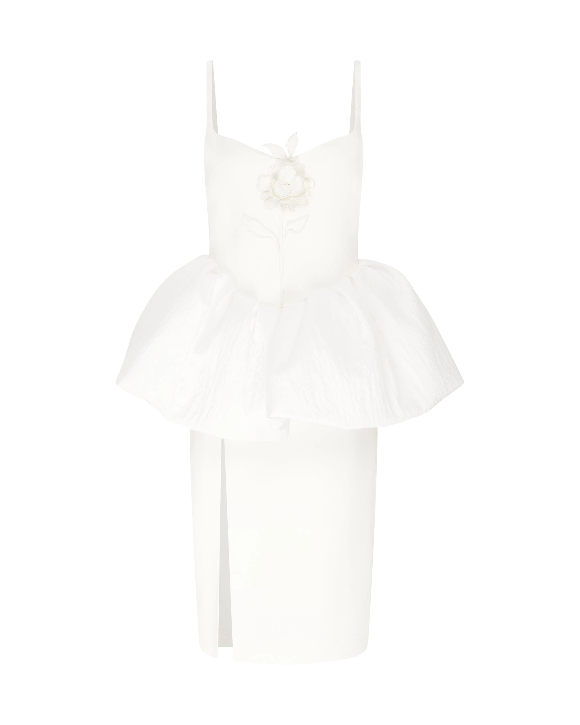 David Koma Lace Rose And Puff Skirt Detail Midi Dress David Koma Lace Rose And Puff Skirt Detail Midi Dress
