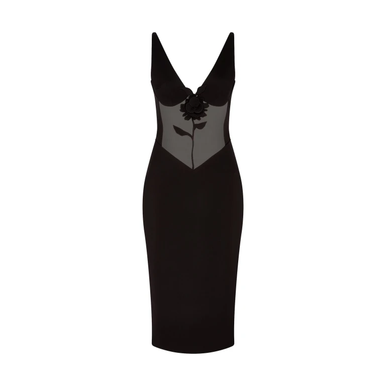 David Koma Lace Rose And Tulle Insert Midi Dress