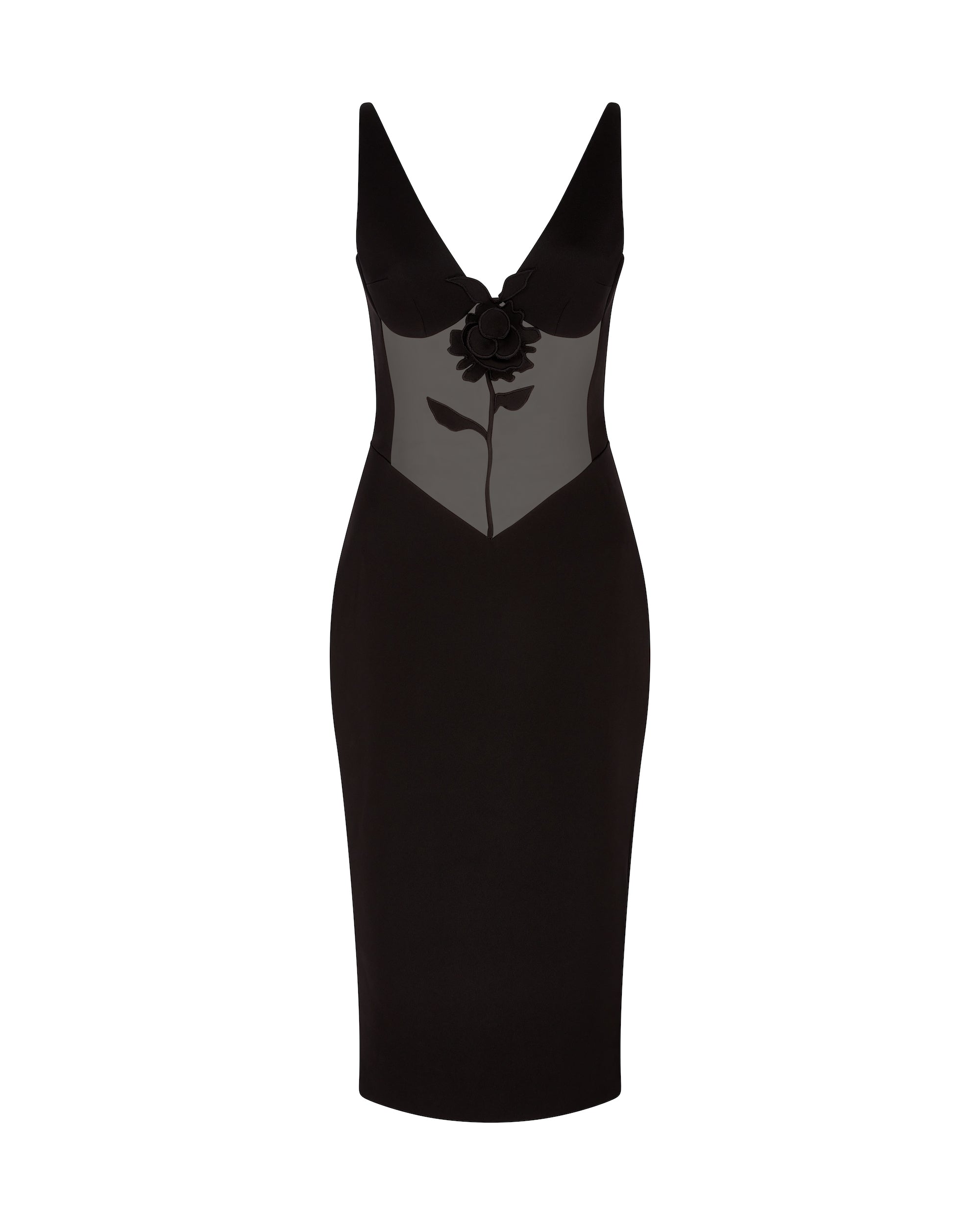 David Koma Lace Rose And Tulle Insert Midi Dress