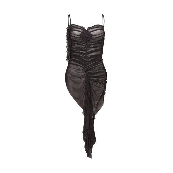 David Koma Lace Rose Asymmetric Ruched Top