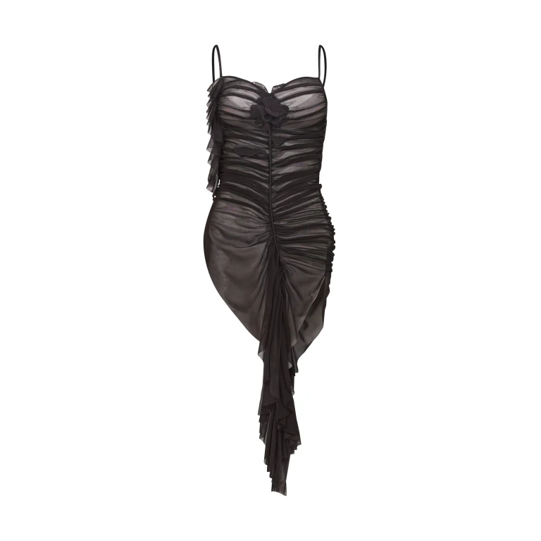David Koma Lace Rose Asymmetric Ruched Top