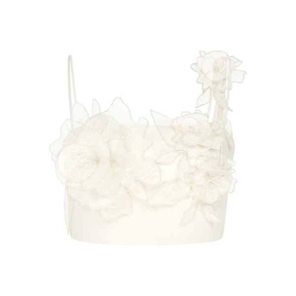 David Koma Lace Rose Embroidered Crop Top