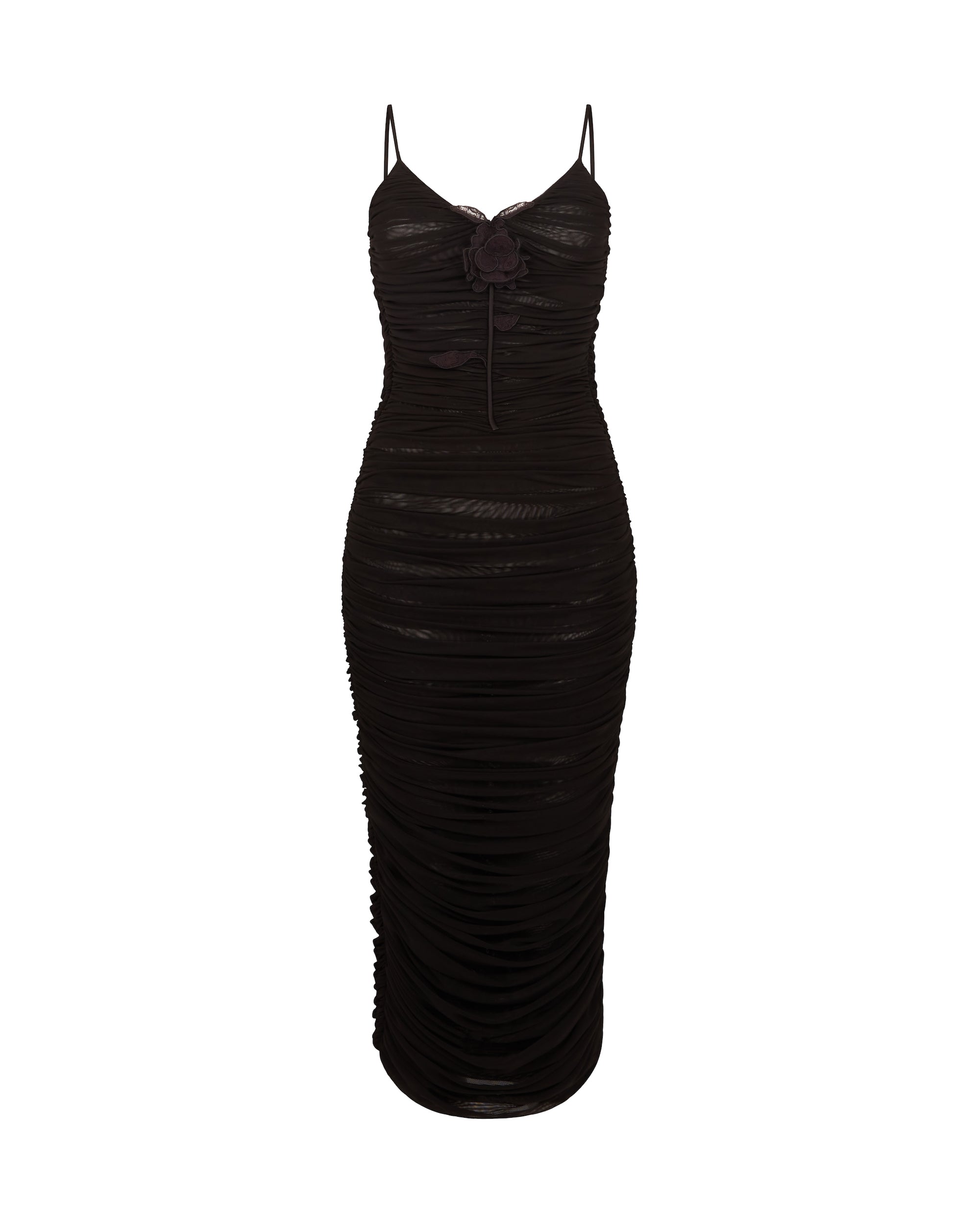 David Koma Lace Rose Embroidered Ruched Midi Dress