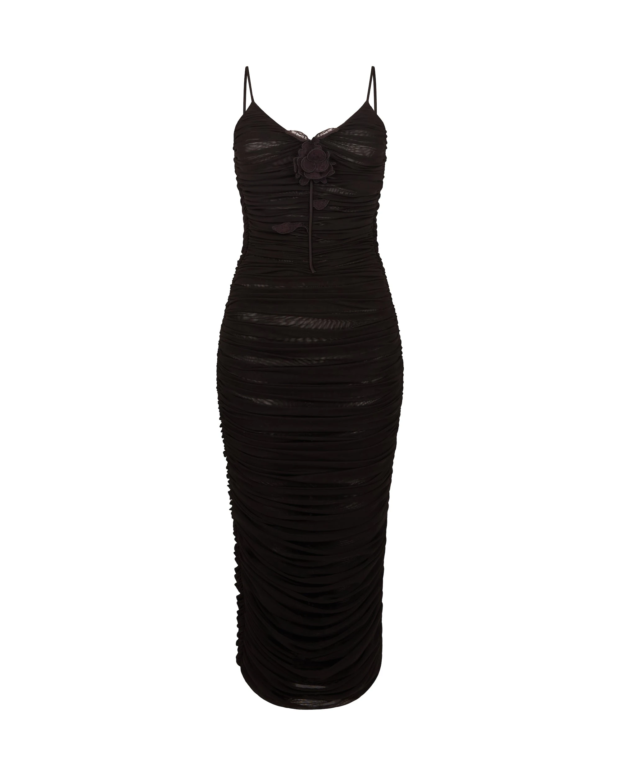 David Koma Lace Rose Embroidered Ruched Midi Dress David Koma Lace Rose Embroidered Ruched Midi Dress