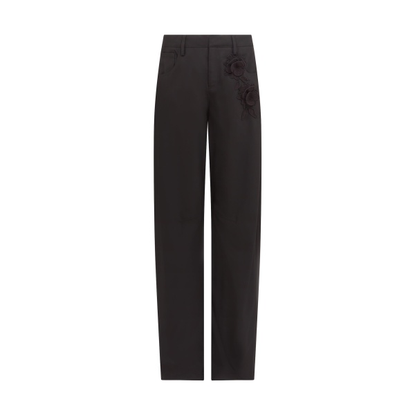 David Koma Lace Rose Embroidered Trousers In Black