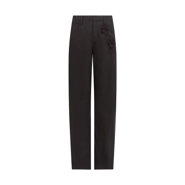 David Koma Lace Rose Embroidered Trousers In Black
