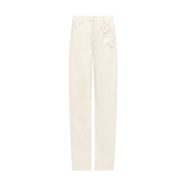 David Koma Lace Rose Embroidered Trousers In White