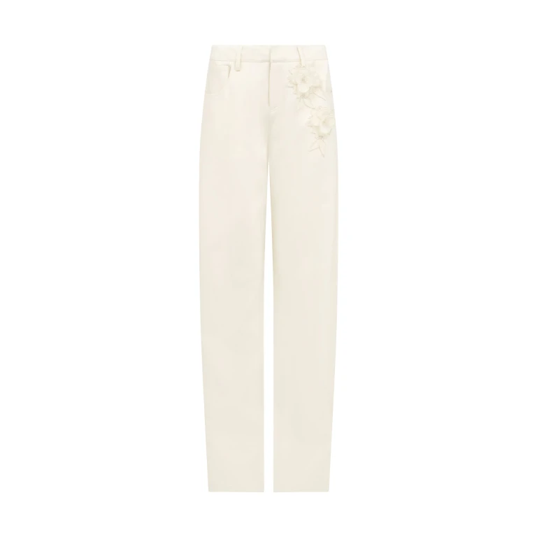 David Koma Lace Rose Embroidered Trousers In White