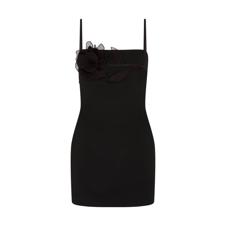 David Koma Lace Rose Strappy Mini Dress In Black