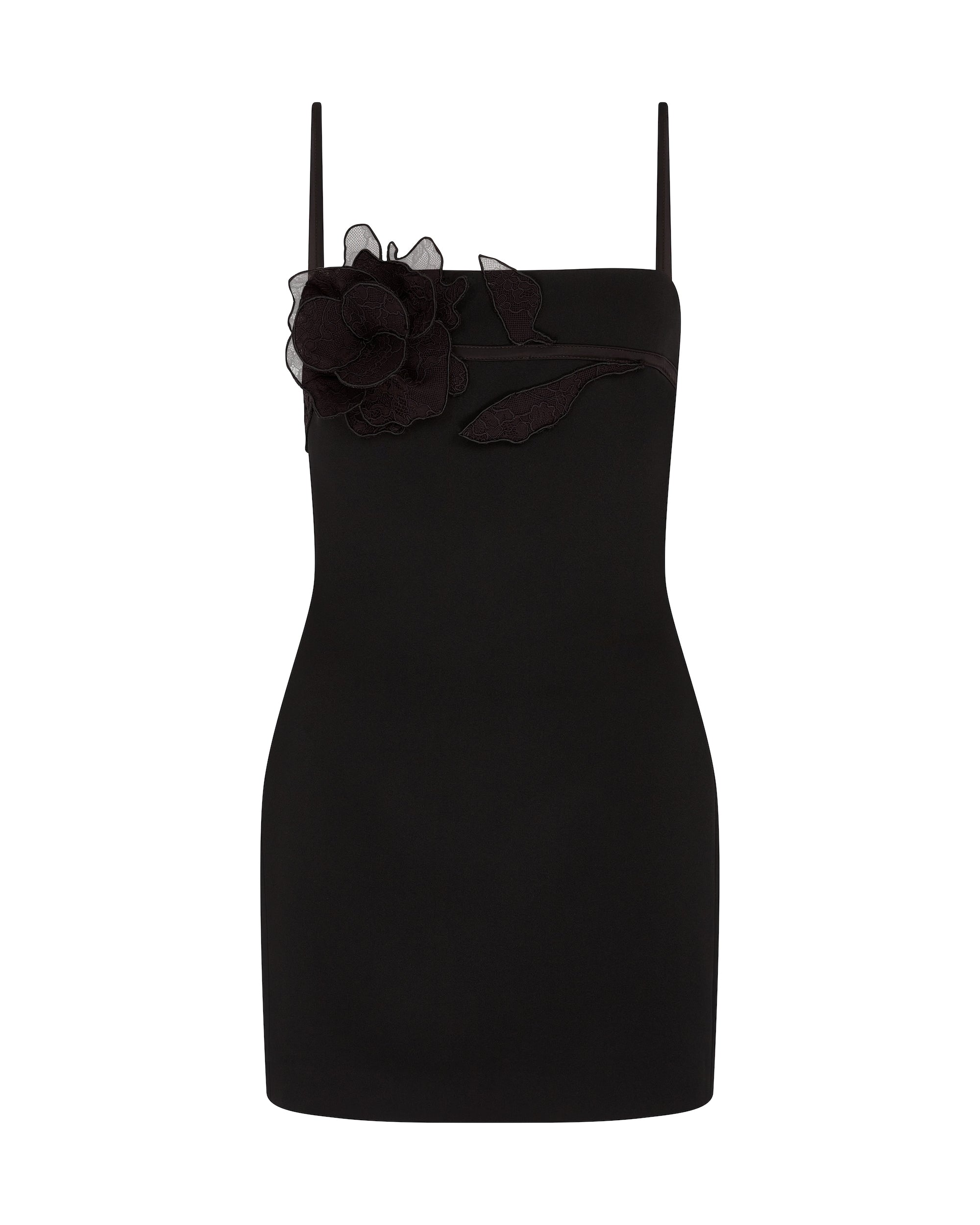 David Koma Lace Rose Strappy Mini Dress In Black