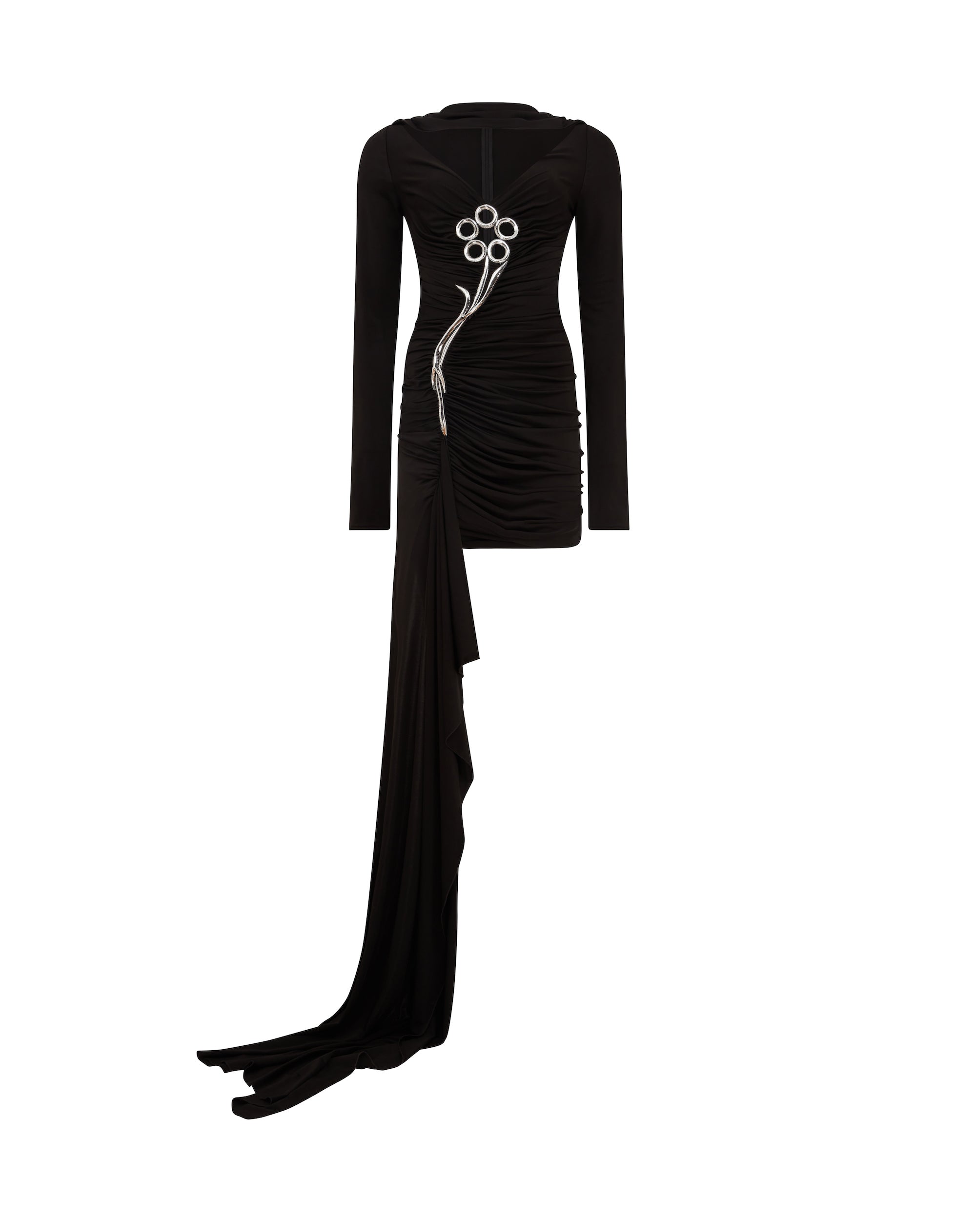 David Koma Metallic Flower Drape Mini Dress