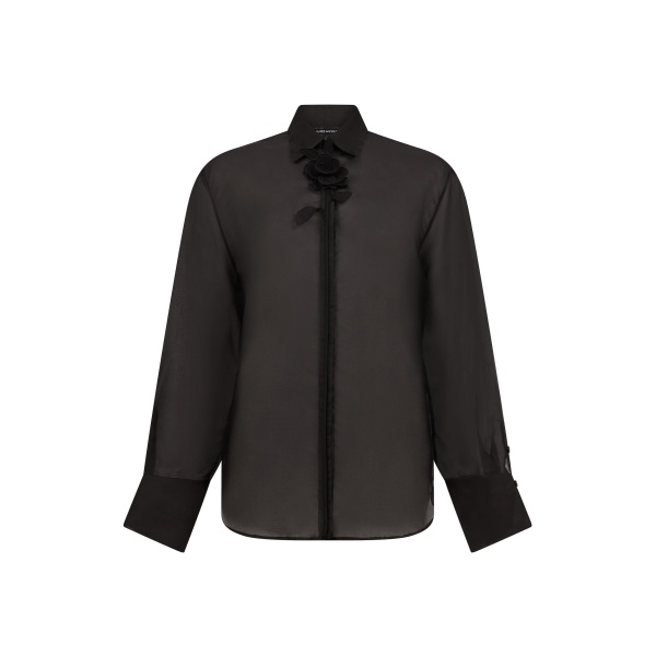 David Koma Organza Shirt With Lace Rose In Black