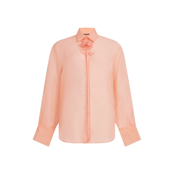 David Koma Organza Shirt With Lace Rose In Peach