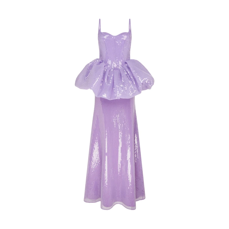 David Koma Peplum Detail Sequin Gown