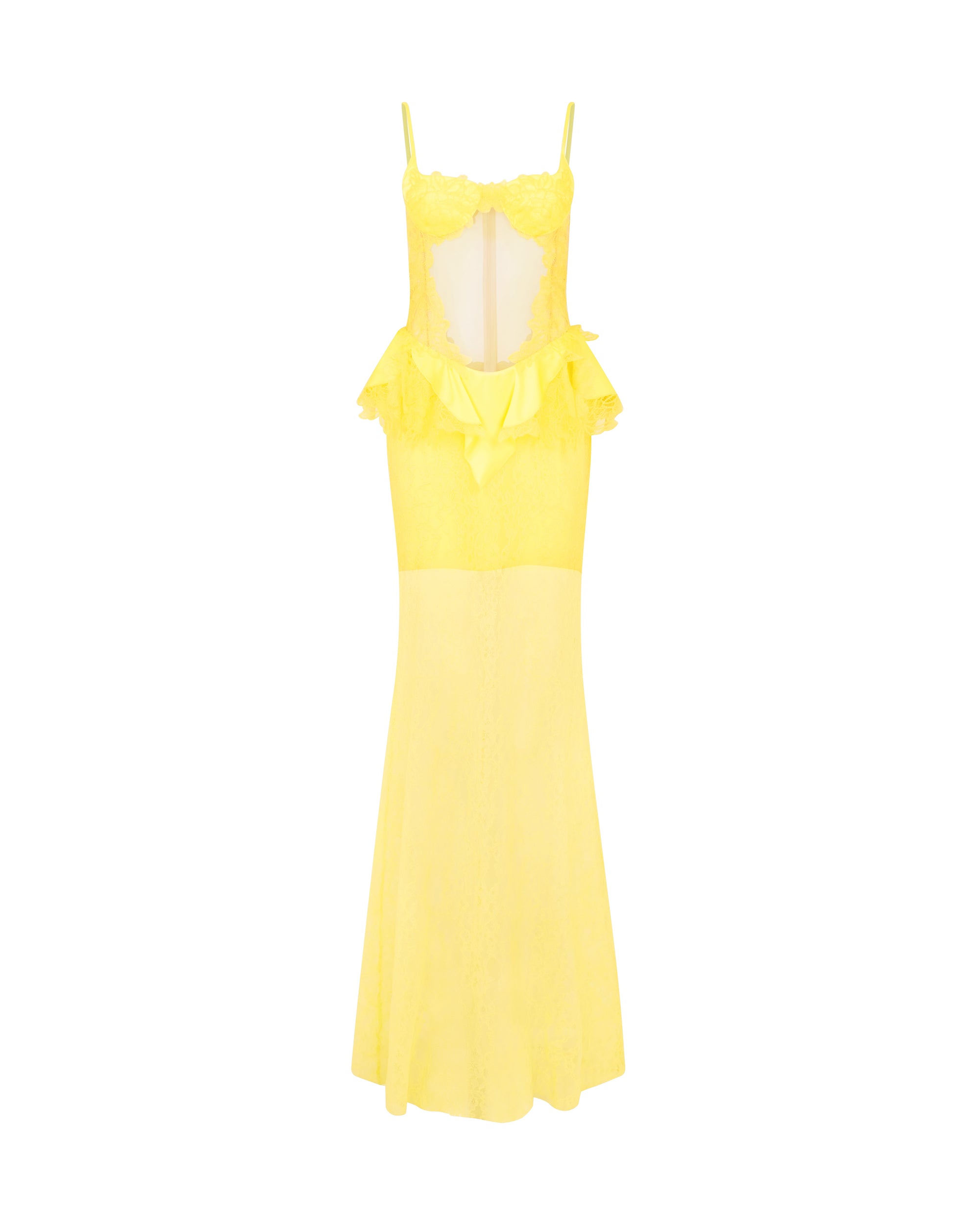 David Koma Peplum Lace Gown In Yellow