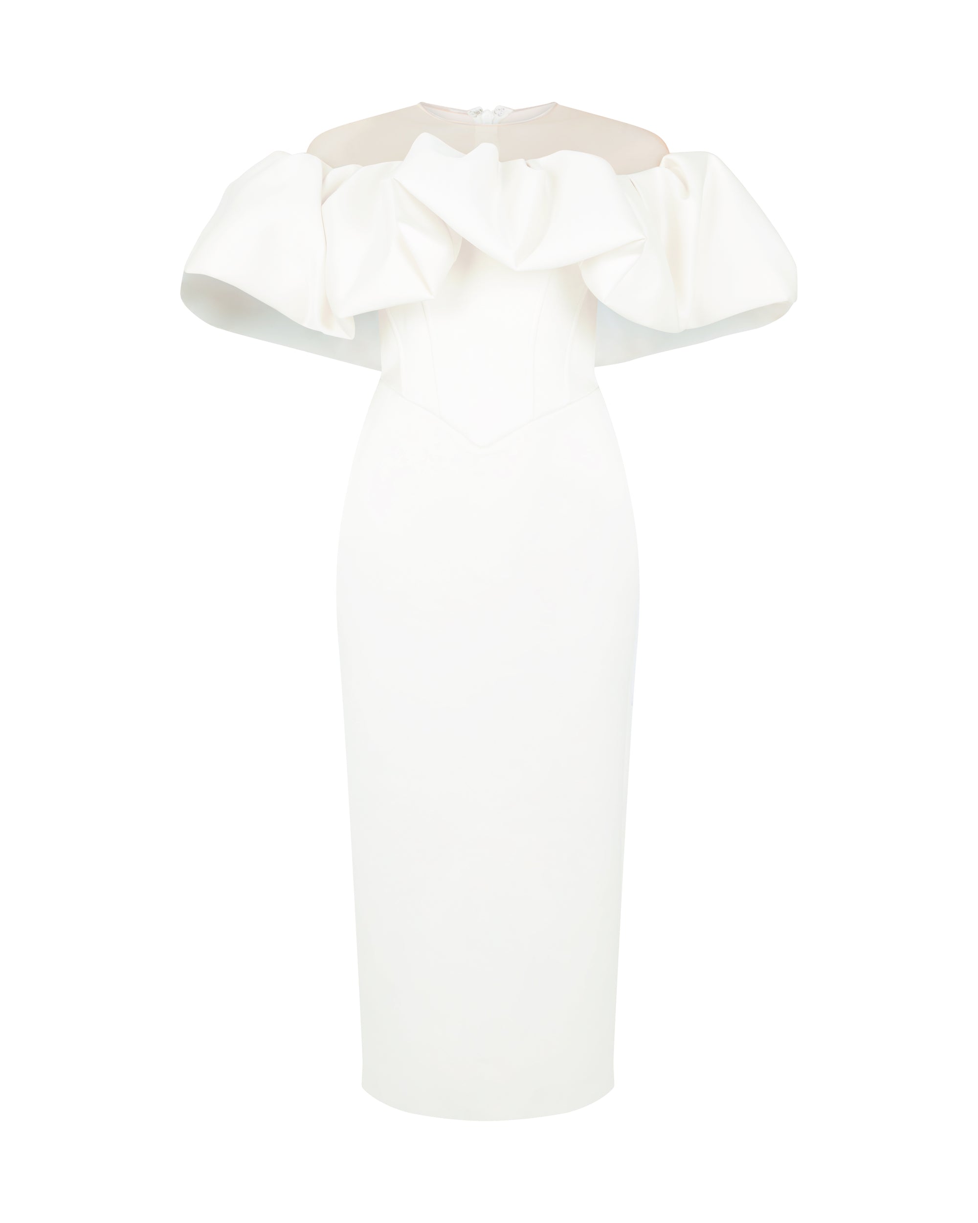 David Koma Puff Top Detail Satin Midi Dress
