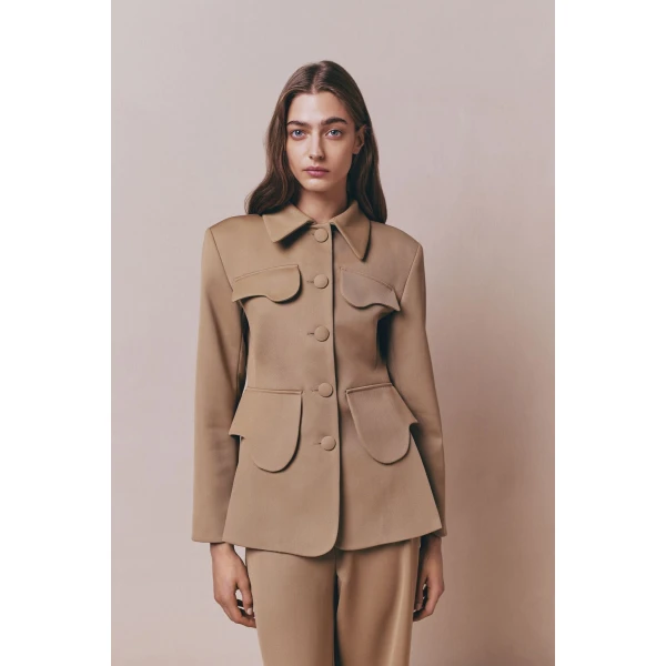 Destree Beige utility button-front jacket - Destree - Graphic Parisian Fashion - Shop at Luxury Shoes 