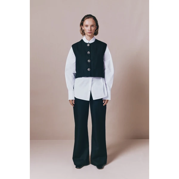 Destree Black buttoned virgin wool sleeveless vest - Destree - Graphic Parisian Fashion - Shop at Luxury Shoes 