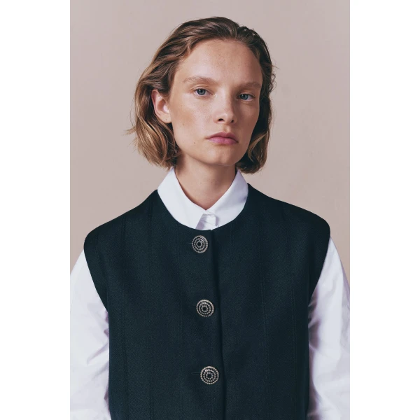 Destree Black buttoned virgin wool sleeveless vest - Destree - Graphic Parisian Fashion - Shop at Luxury Shoes 