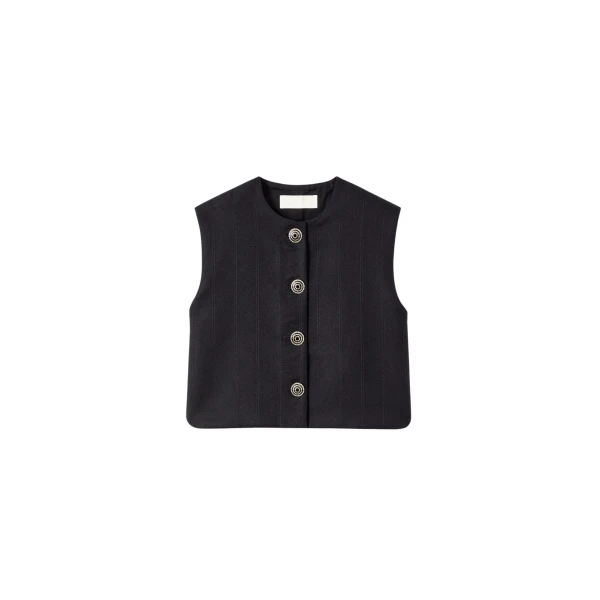 Destree Black buttoned virgin wool sleeveless vest - Destree - Graphic Parisian Fashion - Shop at Luxury Shoes 
