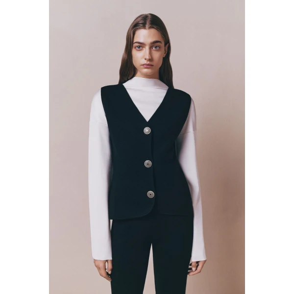 Destree Black merino wool vest - Destree - Graphic Parisian Fashion - Shop at Luxury Shoes 