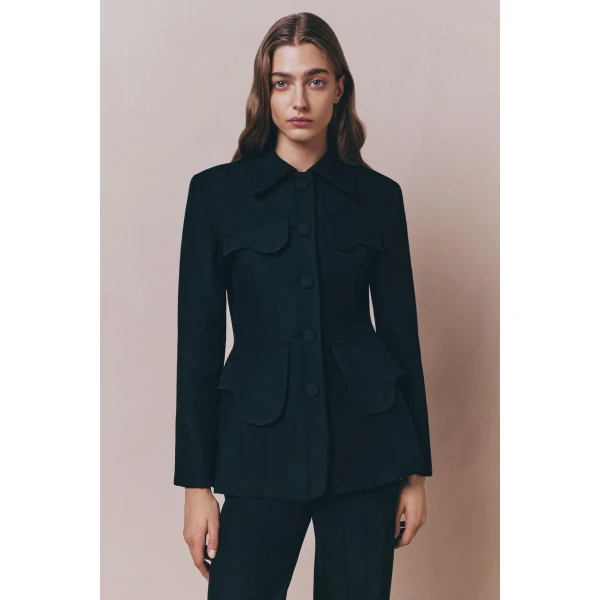 Destree Black utility button-front jacket - Destree - Graphic Parisian Fashion - Shop at Luxury Shoes 
