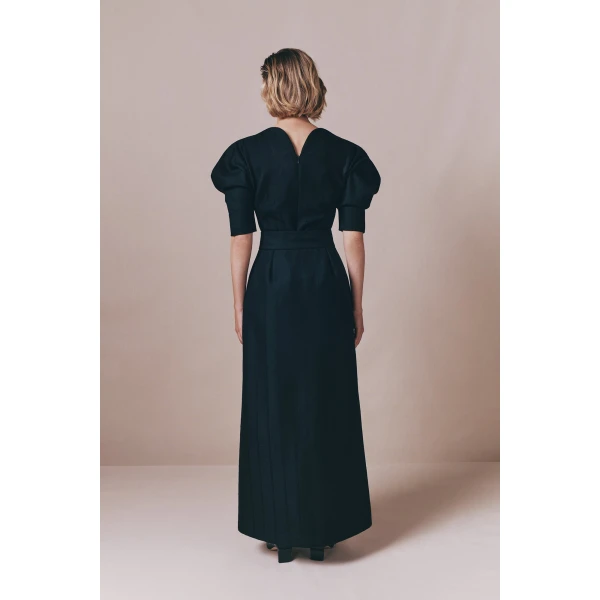 Destree Black virgin wool long skirt with refined buttons - Destree - Graphic Parisian Fashion - Shop at Luxury Shoes 
