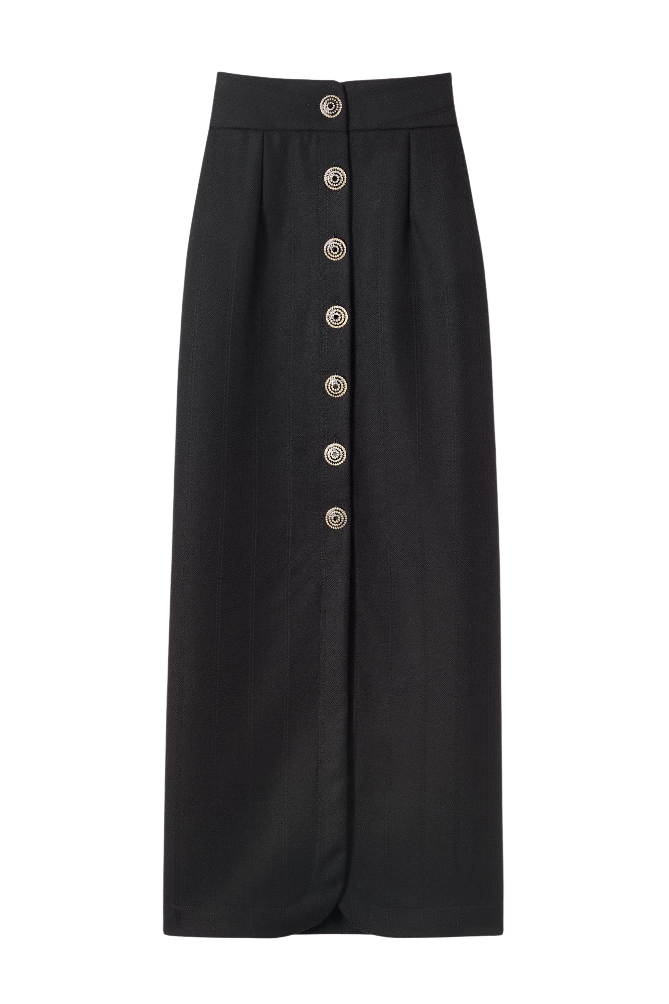 Destree Black virgin wool long skirt with refined buttons - Destree - Graphic Parisian Fashion - Shop at Luxury Shoes 