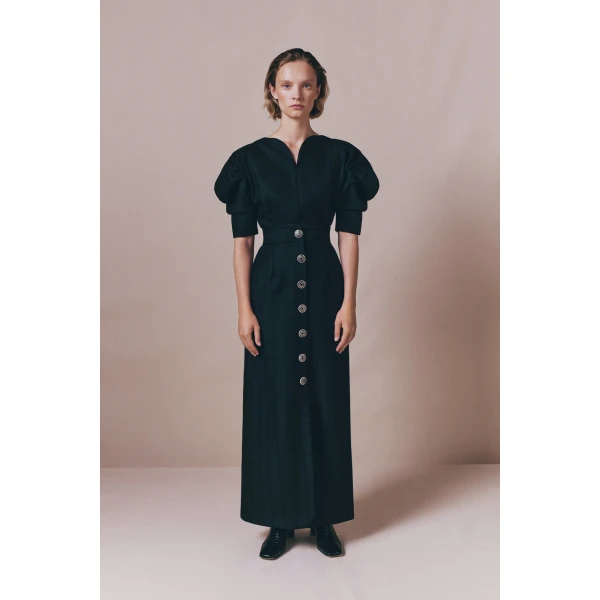 Destree Black virgin wool sculptural top with puffed sleeves - Destree - Graphic Parisian Fashion - Shop at Luxury Shoes 