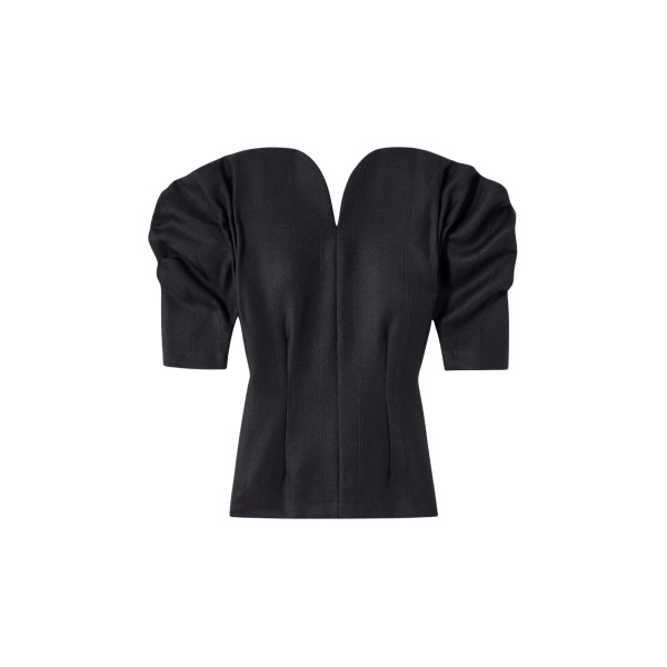 Destree Black virgin wool sculptural top with puffed sleeves - Destree - Graphic Parisian Fashion - Shop at Luxury Shoes 