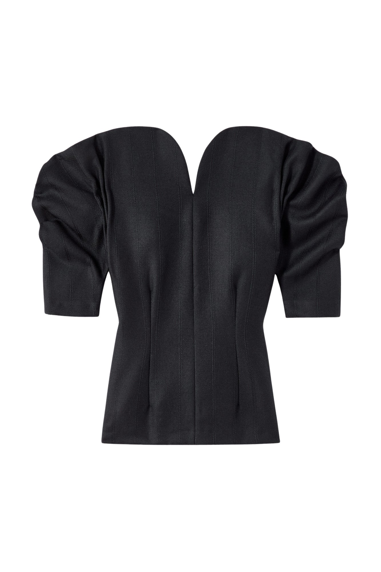 Destree Black virgin wool sculptural top with puffed sleeves