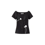 Destree Black virgin wool top with floral embroidery - Destree - Graphic Parisian Fashion - Shop at Luxury Shoes 