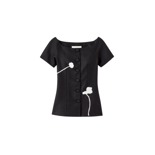 Destree Black virgin wool top with floral embroidery - Destree - Graphic Parisian Fashion - Shop at Luxury Shoes 
