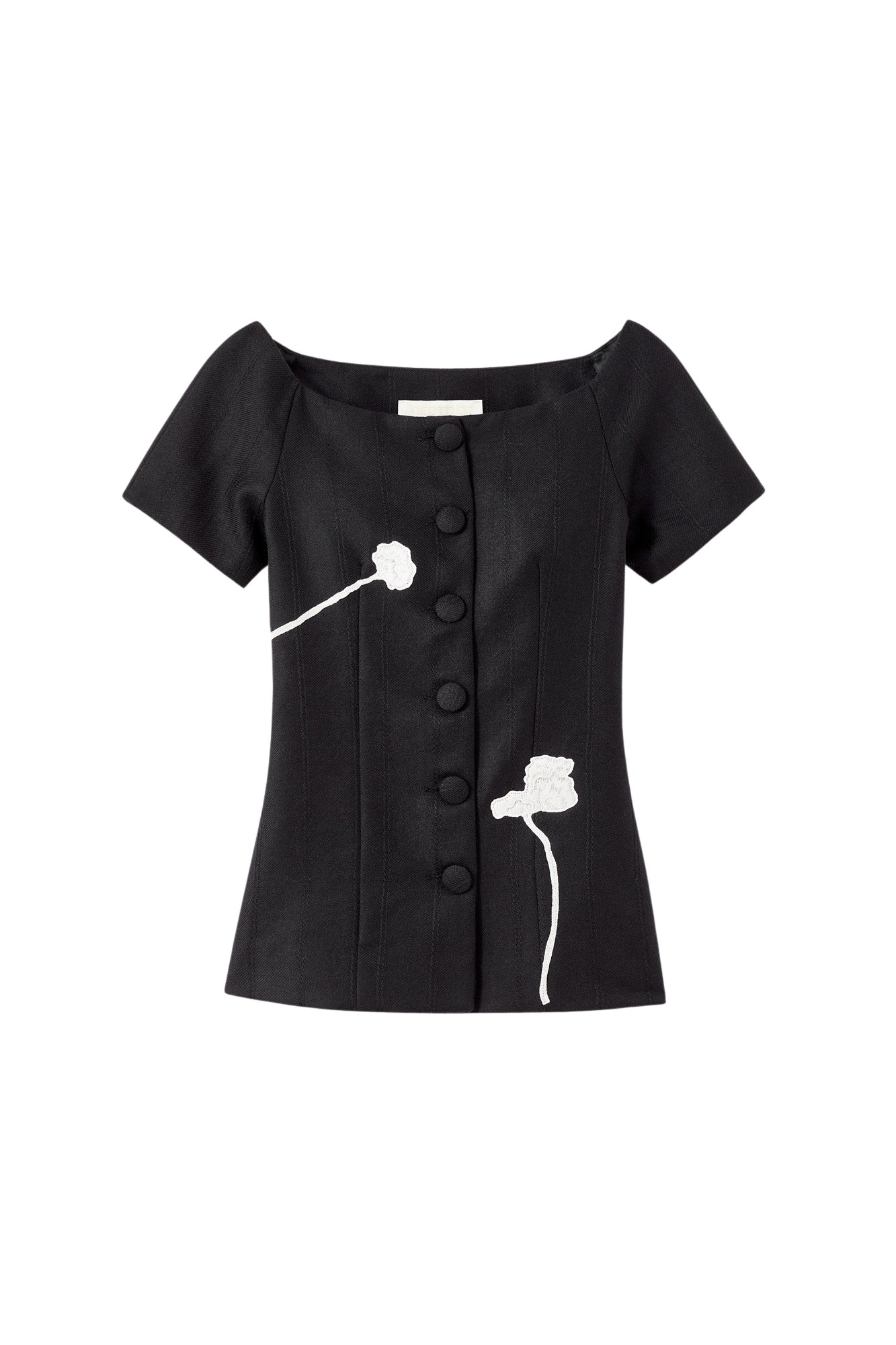 Destree Black virgin wool top with floral embroidery