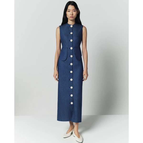 Destree Blue denim sleeveless midi dress - Destree - Graphic Parisian Fashion - Shop at Luxury Shoes 