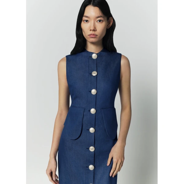 Destree Blue denim sleeveless midi dress - Destree - Graphic Parisian Fashion - Shop at Luxury Shoes 