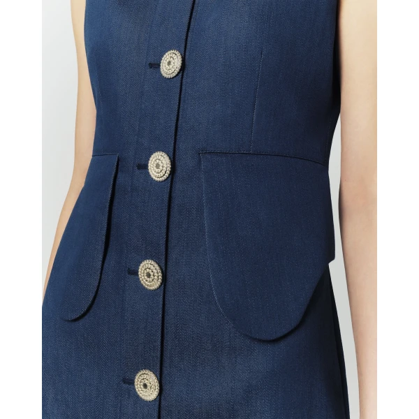 Destree Blue denim sleeveless midi dress - Destree - Graphic Parisian Fashion - Shop at Luxury Shoes 