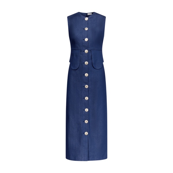 Destree Blue denim sleeveless midi dress - Destree - Graphic Parisian Fashion - Shop at Luxury Shoes 