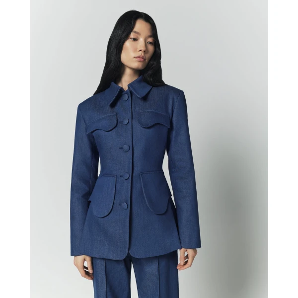 Destree Blue denim utility button-front jacket - Destree - Graphic Parisian Fashion - Shop at Luxury Shoes 