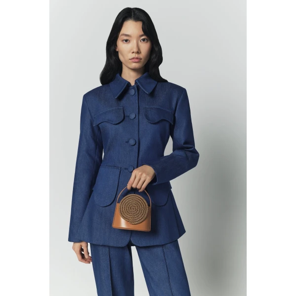 Destree Blue denim utility button-front jacket - Destree - Graphic Parisian Fashion - Shop at Luxury Shoes 