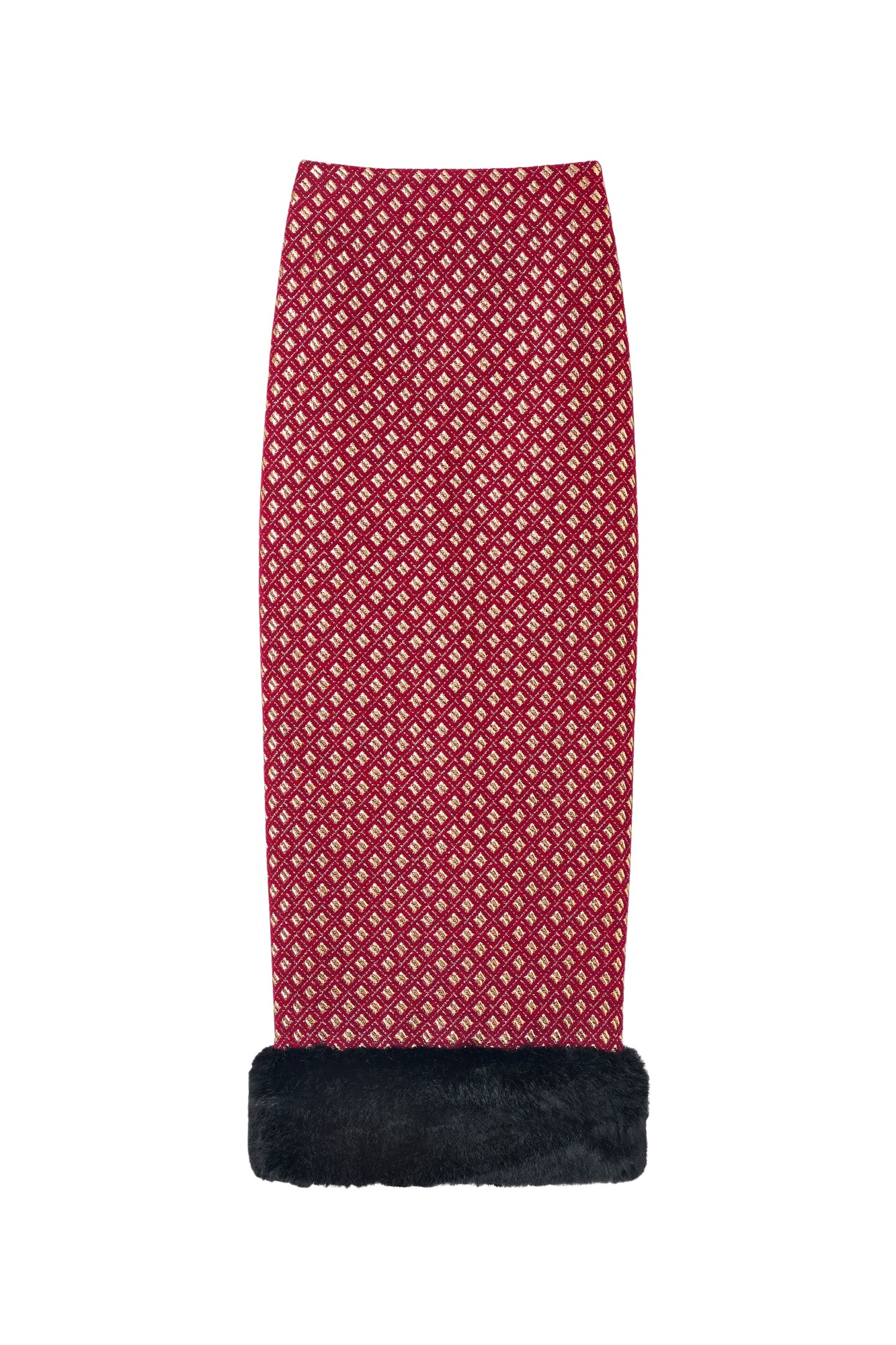 Destree Burgundy & gold jacquard skirt with faux fur trim - Destree - Graphic Parisian Fashion - Shop at Luxury Shoes 