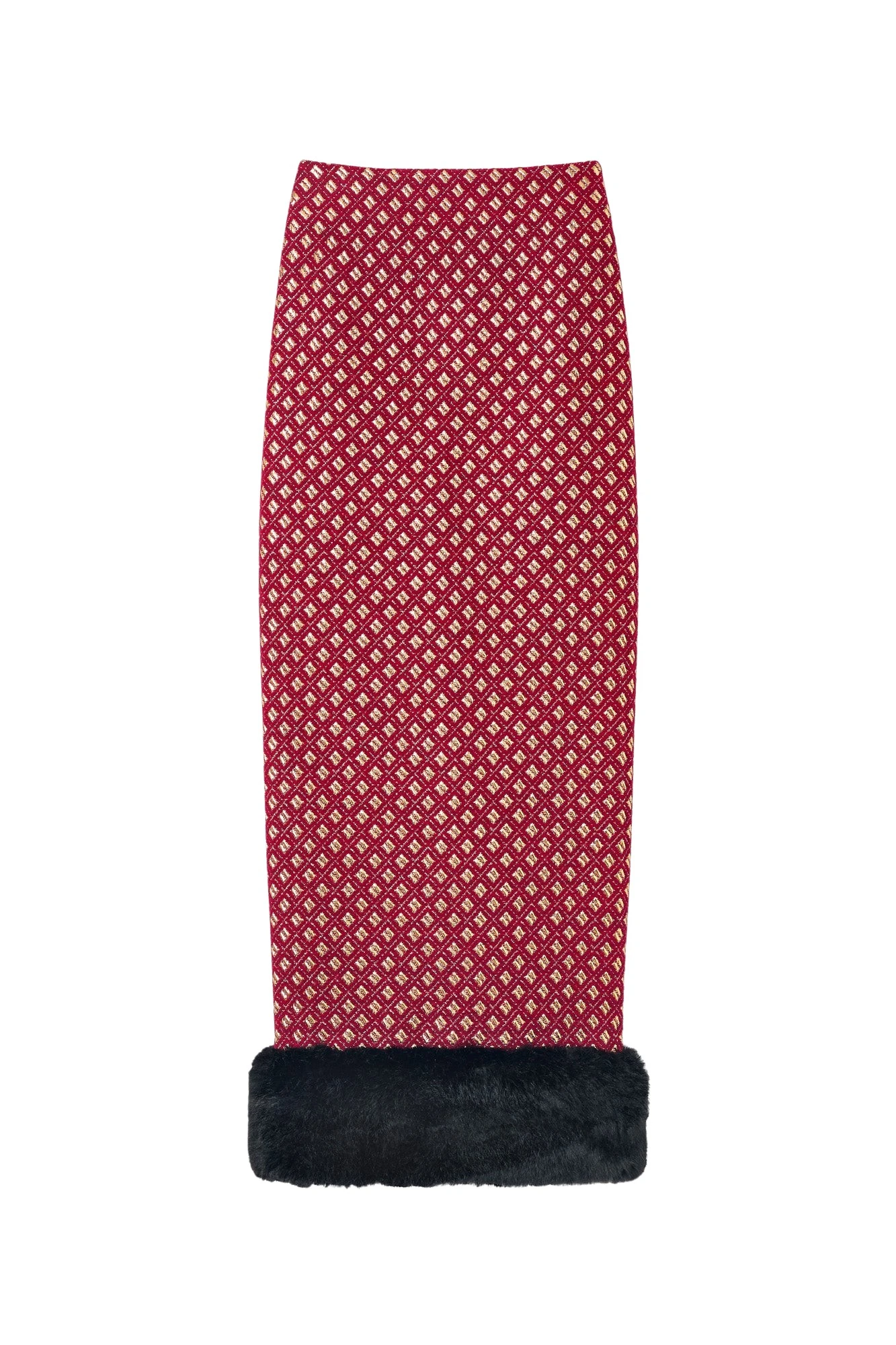 Destree-Burgundy-gold-jacquard-skirt-with-faux-fur-trim83758_nobg Destree Burgundy & gold jacquard skirt with faux fur trim - Destree - Graphic Parisian Fashion - Shop at Luxury Shoes