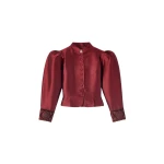 Destree Burgundy satin puff sleeves jacket with embroidered details - Destree - Graphic Parisian Fashion - Shop at Luxury Shoes 