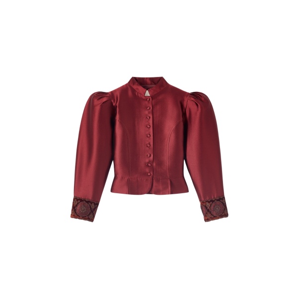 Destree Burgundy satin puff sleeves jacket with embroidered details - Destree - Graphic Parisian Fashion - Shop at Luxury Shoes 