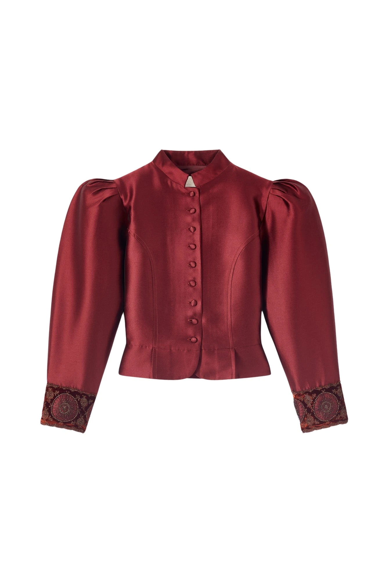 Destree-Burgundy-satin-puff-sleeves-jacket-with-embroidered-details26888_nobg Destree Burgundy satin puff sleeves jacket with embroidered details - Destree - Graphic Parisian Fashion - Shop at Luxury Shoes