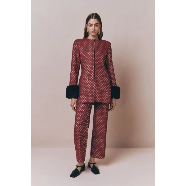 Destree Burgundy straight pants with golden details - Destree - Graphic Parisian Fashion - Shop at Luxury Shoes 